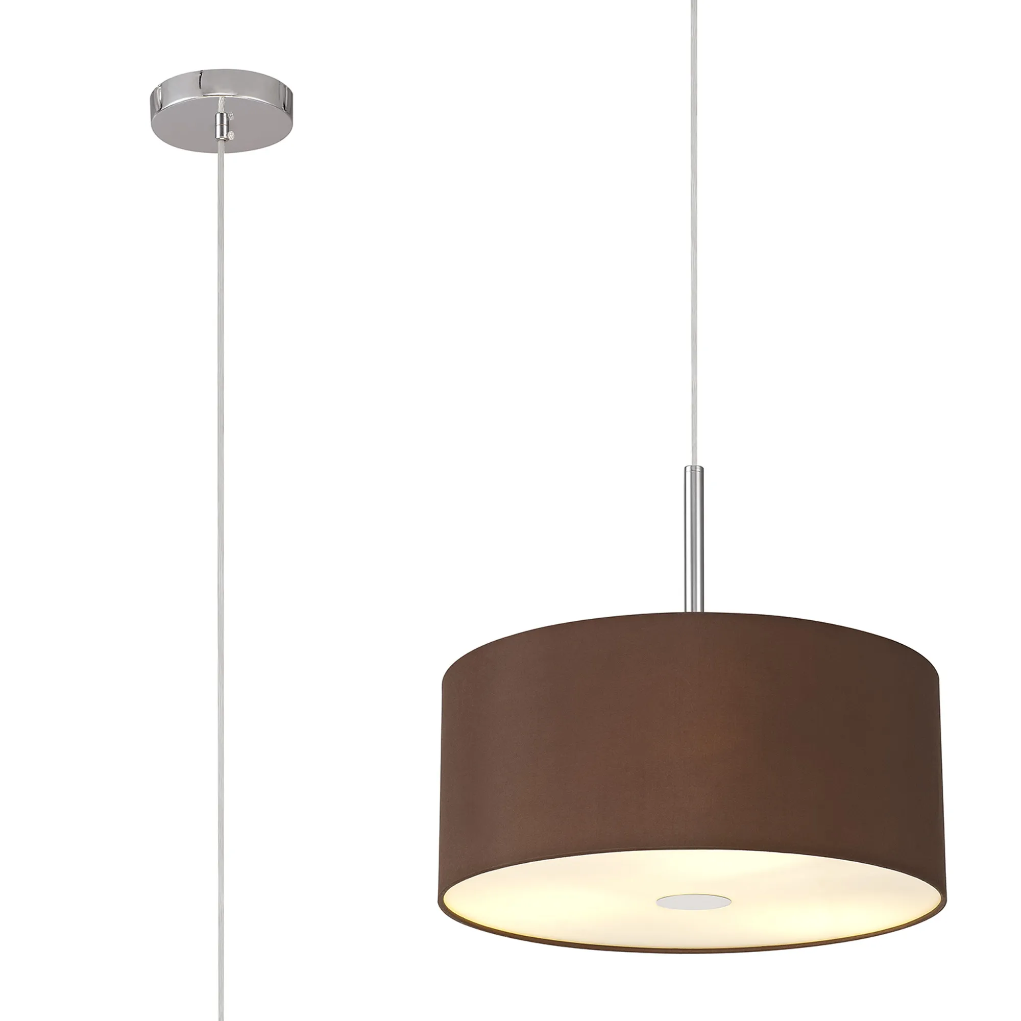 DK0338  Baymont 40cm 3 Light Pendant Polished Chrome, Raw Cocoa/Grecian Bronze, Frosted Diffuser